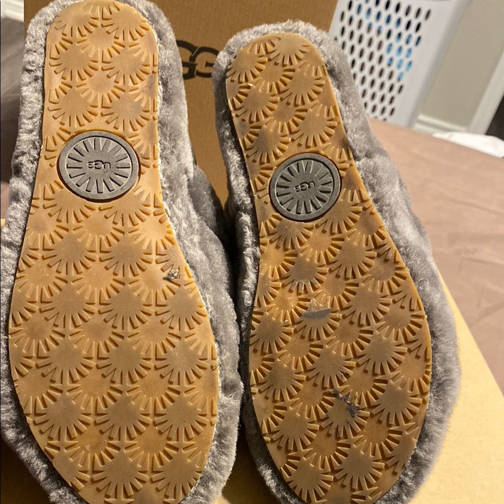 UGG Gray Fluffy Slippers - Picture 3 of 4